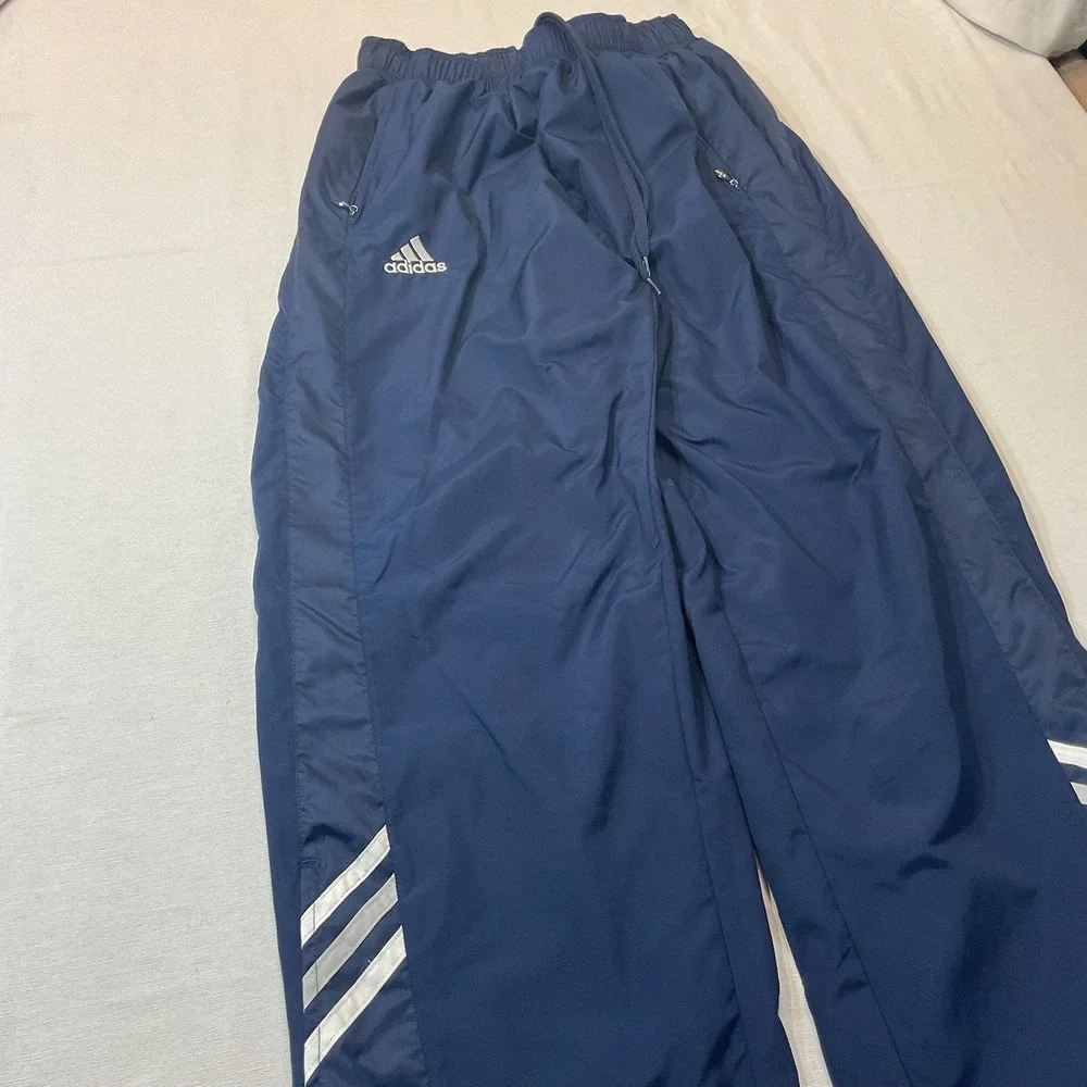 Adidas Navy Vintage Track Pants Y2K Era w/White and Gray Stripe Size L
